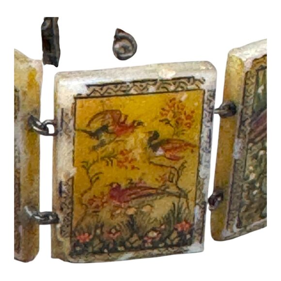 Sterling Silver & Mother of Pearl Hand Painted Panel Bracelet Birds Storyteller - Picture 16 of 16